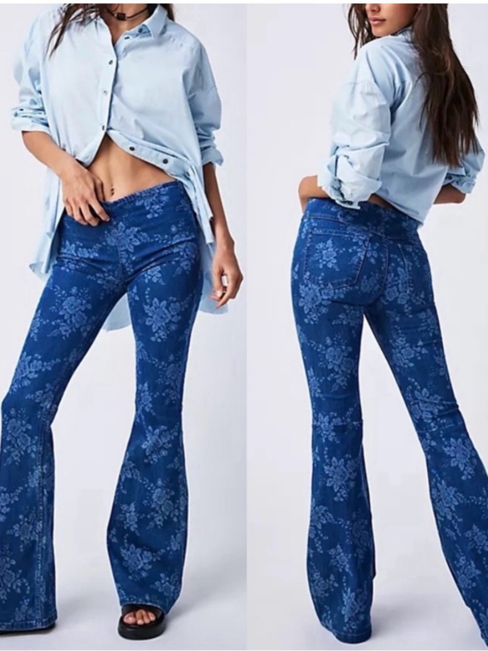 New Free People Boho Cottagecore Mod 70’s Pull On Floral Gypsy Flare Pants NWT